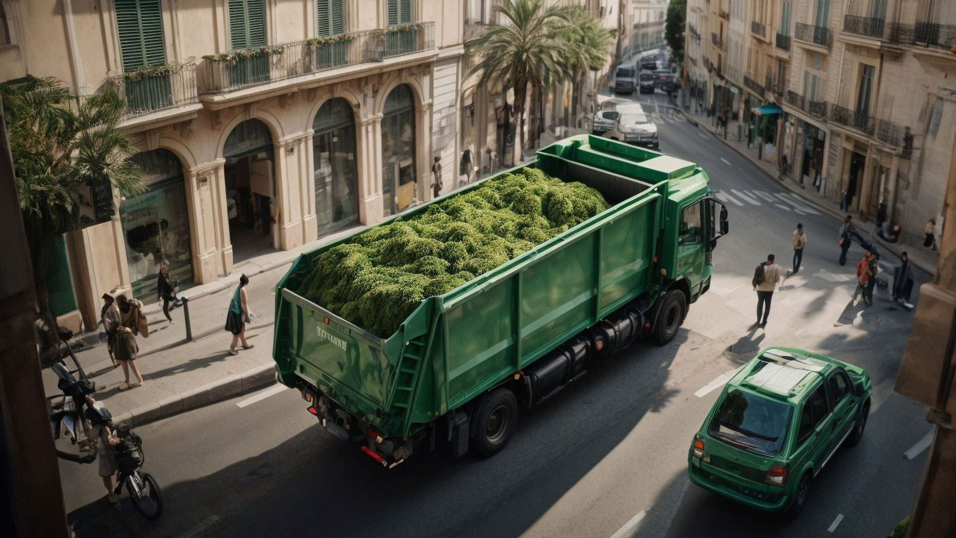 Camion-benne-transportant-des-biodechets-dans-les-rue-d-une-ville